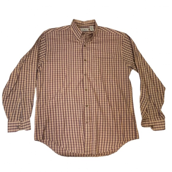L.L. Bean Other - L.L. Bean VTG Y2K Men's M Plaid Button Down Shirt Classic Fit Brown/Tan 55/45